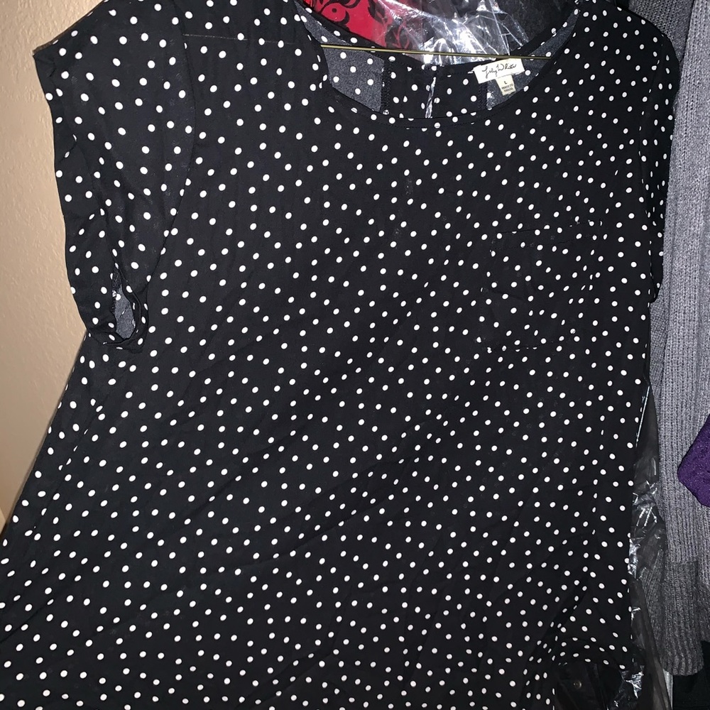 Black and white polka dot blouse